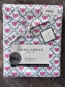 Laura Ashley Full Sheet Set Bow Trellis Red 4pc Cottage Holiday Green Farmhouse - Picture 1 of 2