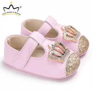 Pink Crown Baby Shoes - Flower Bows Shoe Toddler Cotton First Walkers Footwears - Picture 1 of 20