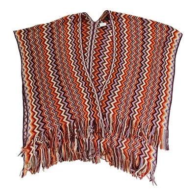 MISSONI Zig Zag Cape Fringe Large One Size Wool Blend Multi 33x40 in $335 - Image 1 of 4