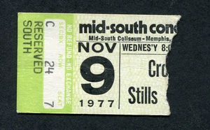 1977 Crosby Stills & Nash concert ticket stub Memphis TN CSN Just A Song Before - Picture 1 of 1