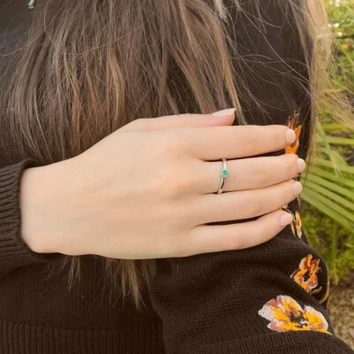 Solitaire .925 Silver Ring With Rhodium Plating, Round Cut .25 Natural Emerald - Image 1 of 3