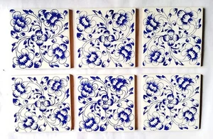 Handmade Blue Art Pottery Glazed Decorative Tiles 4x4 Inch Pack of 6 Tiles - Picture 1 of 2