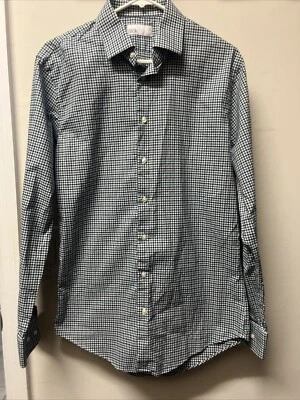 Camisa de vestir Nordstrom Rack azul y verde a cuadros con botones 15,5 34/35 ribete Foto 1 de 4