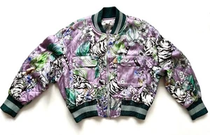 H&M Rare TIGER PRINT QUILTED SATIN BOMBER JACKET Size 36 UK 10-12 Purple / Green - Picture 1 of 14