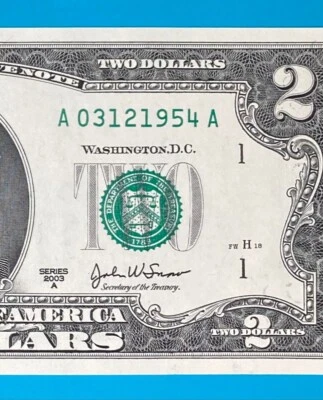March 12, 1954 / 3 December 1954 : A 03121954 A BIRTHDAY NOTE $2 Two Dollar Bill - Image 1 of 3