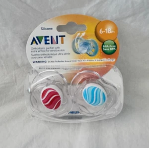 Philips AVENT 2 pc Silicone Orthodonitic Pacifier, 6-18 months (Blue & Red) NIP - Picture 1 of 7