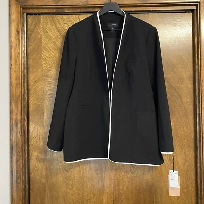 NUEVO CON ETIQUETAS Halógeno XL Mujer Negro Blazer Traje Abrigo Clásico Manga Larga Preppy Forrado Foto 1 de 4