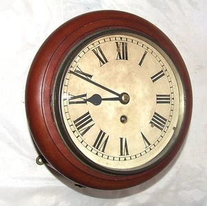 Antique RARE 8 inch Dial CHAIN Fusee Mahogany Wall School Clock c1900 - Picture 1 of 12