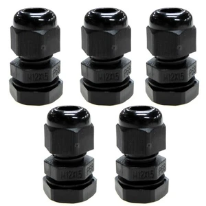 5 x 12mm Compression Cable Glands Black Waterproof IP68 M12 TRS Stuffing Gland - Picture 1 of 3