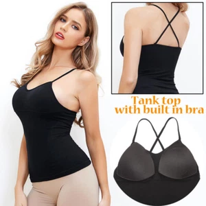 Damen Cami mit integriertem abnehmbarem Polster BH Weste Tank Tops enge Passform Body Shaper - Bild 1 von 32
