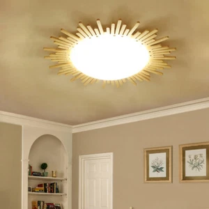 LED Wooden Pendant Light Round Shape Flush Mount Ceiling Light for Bedroom - Picture 1 of 8