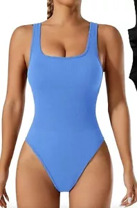 bodysuit Sleeveless Square Neck Camisole one-piece outfit casual sexy tummy sz S - Picture 1 of 12