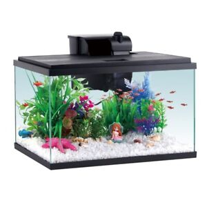 5G Fish Tank Glass Small Aquarium Starter Kits LED Light & Filter,Desktop Decor 