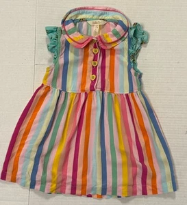 Matilda Jane girl's size 4 colorful rainbow dress heart buttons stripe great! - Picture 1 of 7