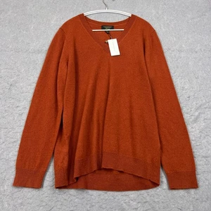 NEW Charter Club Sweater Womens XL Orange 100% Cashmere Long Sleeve V-Neck Top - Picture 1 of 11