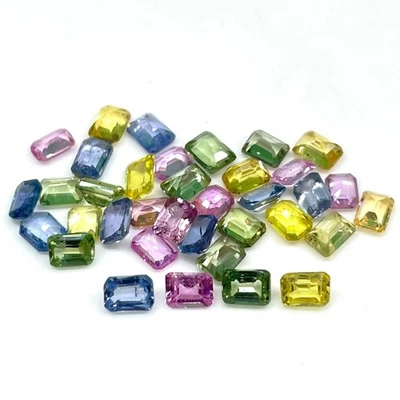 4 Stück Natürlich Multi Saphiren 4x3mm Smaragd Schliff Lose Edelsteine Menge Sri - Bild 1 von 4