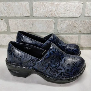 Vintage Thom Mcan Clogs Women 7.5 Wide Blue Floral Embossed Faux Leather Boho - Picture 1 of 12