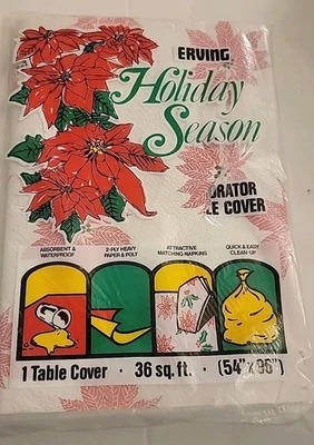 Christmas Paper Table Covers Made in USA Holiday poinsettia waterproof  54"x96" - Image 1 of 3