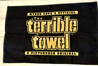 Myron Cope’s Oficial Terrible Toalla Negra con Gemas Pittsburgh Original Foto 1 de 4