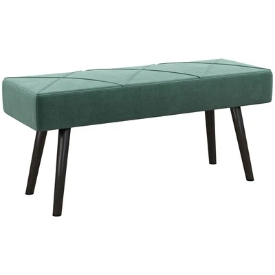 HOMCOM End of Bed Bench, Upholstered Hallway Bedroom with Steel Legs, Green - Image 1 of 4