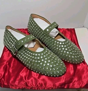New Rhinestone Studded Green Women’s Mary Jane Ballet Flats Shoes / Size 8 - Picture 1 of 9