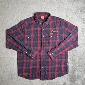 Indian Motorrad Hemd Pearl Druckknopf Flanell Knopfleiste Herren L kariert rot langarm - Bild 1 von 9