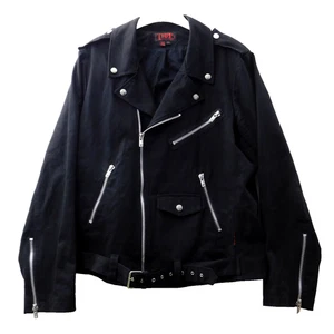 Tripp NYC Black Cotton Biker Moto Jacket w Belt Punk Y2K TRASH & VAUDEVILLE 2XL - Picture 1 of 7