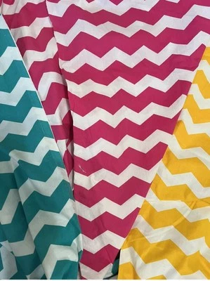 NEW~3 Yards~3 Colors~Aqua Yellow Fuschia~Cotton Chevron Quilt Fabric~2" Stripe - Image 1 of 4