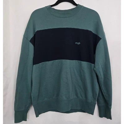 Perry Ellis America Sweatshirt Mens Medium Green Navy Colorblock Crewneck Retro - Image 1 of 4
