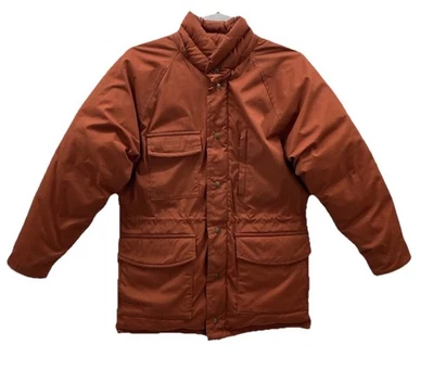 Vtg Eddie Bauer Premium Goose Down No Hood Coat Size Medium Orange 0774 - Image 1 of 4