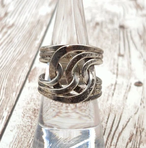 Vintage 925 Sterling Silver Interlocking Wide Band Ring Size 7.75 - Picture 1 of 7