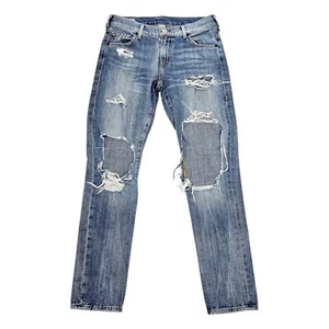 True Religion Women Size 24 Blue Denim Cameron Slim Boyfriend Distressed Jeans - Picture 1 of 18
