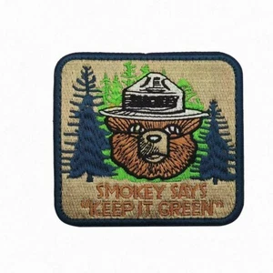 Smokey Says "Keep Green" Bear Head Outdoors Tactical Hook Loop Patch Embroidered - Bild 1 von 3