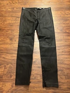 VINCE Negro 100% Cuero de Cordero Tobillo Cremallera Leggings Pantalones Moto Pull On Mediano - Imagen 1 de 10