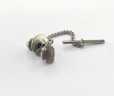 Pin de corbata de plata de ley a rayas grises ovaladas de 8 x 6 mm Foto 1 de 3