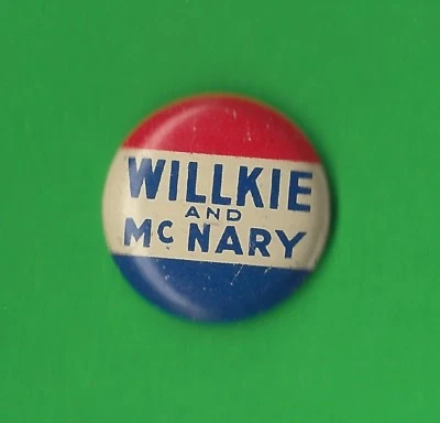 1940 Wendell Willkie & Charles McNary 7/8"/botón de campaña presidencial (pin02) Foto 1 de 2