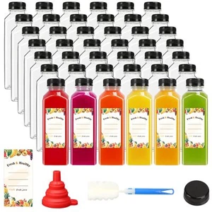 42pcs 16oz Plastic Juice Bottles With Caps Refrigerator Juice Container With Lid - Picture 1 of 7