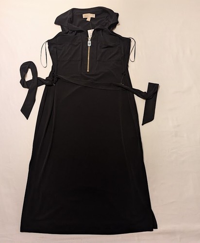 Mini abito nero Michael Kors Basics nuovo con etichette piccolo senza maniche zip davanti *piccolo strappo*