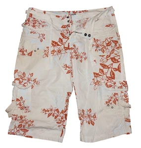 Women's Vintage DA-NANG White & Orange 100% Cotton Long Cargo Beach Shorts L - Picture 1 of 8