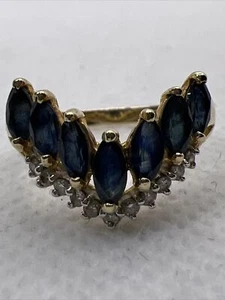BEAUTIFUL Solid 14K Yellow Gold Sapphire & Diamond Ladies V-Shaped Ring 2.5gr. - Bild 1 von 12
