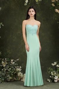 Damen Illusion Neck Abendkleid lang mit Applikationen Grün/Mint M - Bild 1 von 3