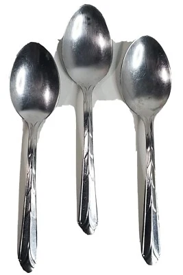 Soup Spoons 3 Count Stainless USA Deco Handle Style 8” Long - Image 1 of 4
