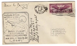 CAM 33W4A Flight Dallas TX - Los Angeles CA Pilots Signed + PM ex Steiger - Picture 1 of 2