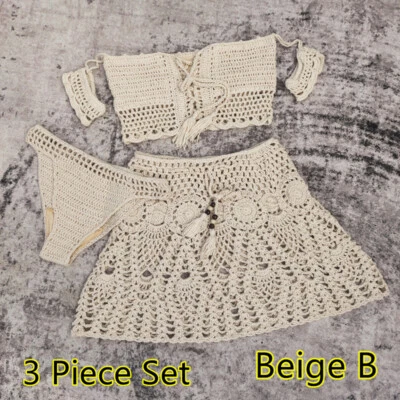 Conjunto de saia floral e parte inferior atrevida feminina de crochê boho mão - Imagem 1 de 4