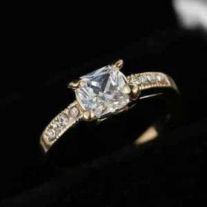 2Ct Cushion Cut Simulated Diamond Women Engagement Ring 14K Yellow Gold Plated - Picture 1 of 3