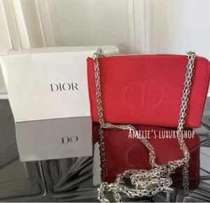 DIOR Red Crossbody Expandable Canvas Evening Bag Clutch makeup pouch NEW IN BOX - Picture 1 of 9