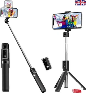 Telescopic Selfie Stick Bluetooth Monopod Tripod Phone Holder for Samsung iPhone - Picture 1 of 11