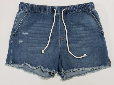 Vanilla Star Raw Hem Hi Rise Drawstring Juniors Denim Shorts Size M Medium  - Image 1 of 4