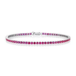 14K White Gold Ruby Micro Tennis Bracelet Natural 2.80CT Round Cut Certified - Picture 1 of 3