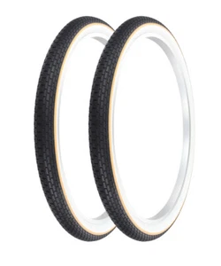 PAIR OF YELLOW LINE BICYCLE OG LOWRIDER TIRE 26 X 2.125 BRICK STYLE TREAD - Picture 1 of 1